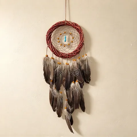Bohemian Peacock Feather Dream Catcher Handmade Rattan Wall Hanging Home Decor Ethnic Ornament Room Decoration Gift