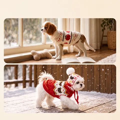 Maglione per Animali Domestici Lavorato a Maglia Nordic Fair Isle Natale Orso Mela Pattern Vestiti Caldi per Cani Senza Maniche Maglieria per Gatti Cani Piccoli Medi Outfits