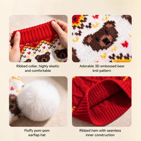 Maglione per Animali Domestici Lavorato a Maglia Nordic Fair Isle Natale Orso Mela Pattern Vestiti Caldi per Cani Senza Maniche Maglieria per Gatti Cani Piccoli Medi Outfits