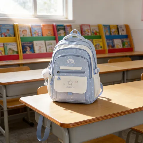 Niedlicher Stern Pünktchen Druck Nylon Schulrucksack Für Frauen Mädchen Große Kapazität Freizeit Büchertasche Tägliche Reise