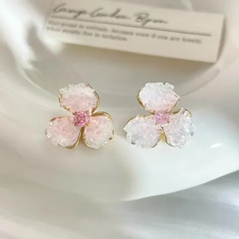 Süße Rosa Kristall Blütenblatt Ohrstecker Kupfer 925 Sterling Silber Ohrstecker-Stift Luxus Mode Schmuck Für Damen