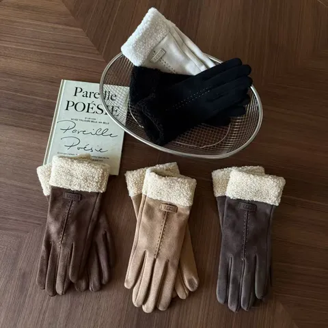 Dames Winter Warm Fleece gevoerde Touchscreen Handschoenen Retro Imitatie Suède Winddicht Thermisch Gespleten Vinger Wanten Met Metalen Label