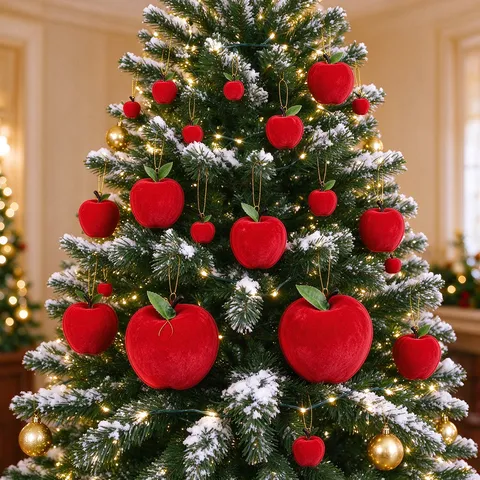 Manzana de Simulación Flocada Roja Adornos Colgantes para Árbol de Navidad Manzanas Artificiales Mini para Fiesta Festiva Decoración Hogar
