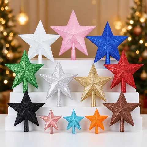 Estrella De Copa De Árbol De Navidad Adorno De PVC Con Brillo Estrella De Cinco Puntas Para Fiesta De Vacaciones Decoración Del Hogar