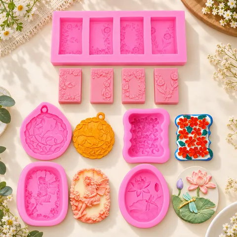 4-Cavity Floral LOVE Silicone Soap Mold Rectangular Rose Flower Embossed Cake Fondant Jelly Pudding Mold DIY Handmade Soap Decoration