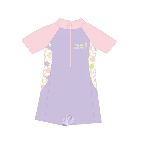 Girls One Piece Swimsuit Flamingo Unicorn Swan Print Ruffle Trim Short Long Sleeve Kids Swimwear With Swimming Cap