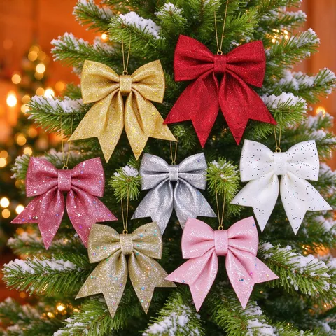 Lazo Grande para Árbol de Navidad con Purpurina Esponja Lazo Brillante Decoración Colgante para Fiesta Navidad Hogar Boda Festival