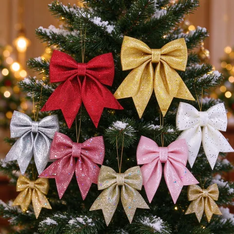 Lazo Grande para Árbol de Navidad con Purpurina Esponja Lazo Brillante Decoración Colgante para Fiesta Navidad Hogar Boda Festival