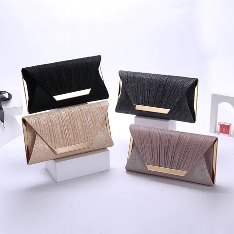 Women Sequin Pleated Evening Bag Luxury Metallic Clasp Handbag Elegant Party Clutch Chain Shoulder Crossbody Bag