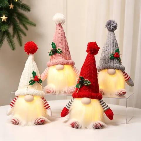 Gnome de Noël LED en Peluche Poupée Sans Visage Lumineuse Ornement Tomte Suédois Avec Bonnet en Tricot Pour Décoration de Maison Cadeau