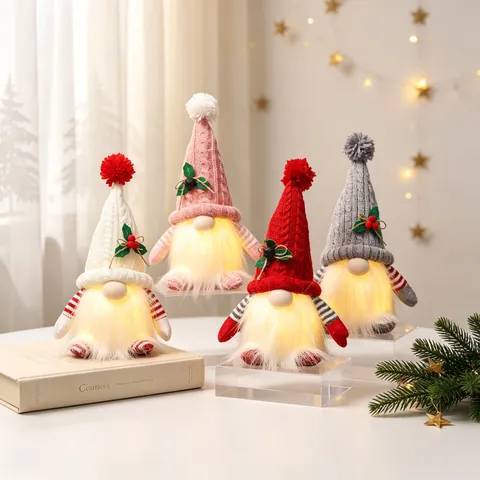 Gnome de Noël LED en Peluche Poupée Sans Visage Lumineuse Ornement Tomte Suédois Avec Bonnet en Tricot Pour Décoration de Maison Cadeau