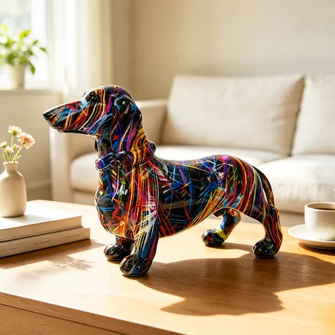 Colorful Dachshund Ornament Resin Dog Figurine Modern Art Graffiti Home Wine Cabinet Office Desktop Decoration Craft Gift