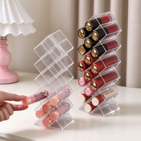 Transparenter Polystyrol Lippenstift Organizer Multi Gitter Make-up Aufbewahrungsregal Desktop Kosmetik Display Case Ins Stil Halter