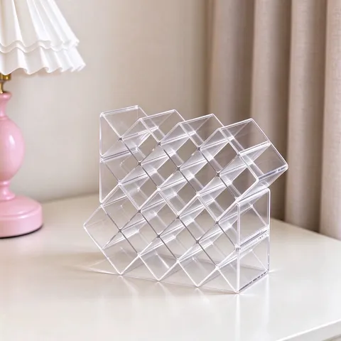 Transparenter Polystyrol Lippenstift Organizer Multi Gitter Make-up Aufbewahrungsregal Desktop Kosmetik Display Case Ins Stil Halter