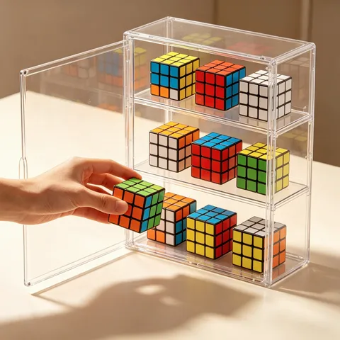 Vitrina de Acrílico Transparente para Cubo Mágico Caja de Almacenamiento de Pared o Escritorio Organizador Antipolvo para Cubos y Figuras