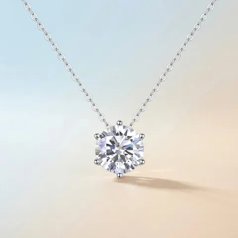 Elegant 925 Sterling Silver Moissanite Pendant Necklace For Women Six Prong Round Cut Sparkling Diamond Choker Clavicle Chain Jewelry Gift