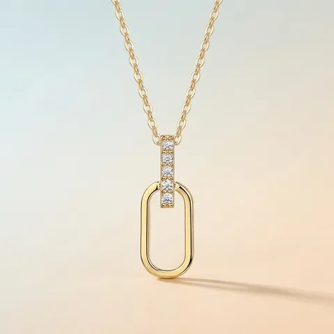 Collana Moissanite Geometrica Minimalista Argento Sterling 925 Placcato Oro 18K Stile Francese Ciondolo Ovale