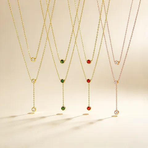 Collier en Y Superposé en Acier Titane Minimaliste pour Femme Élégante Chaîne de Clavicule Plaquée Or Rose Zirconium Bijoux