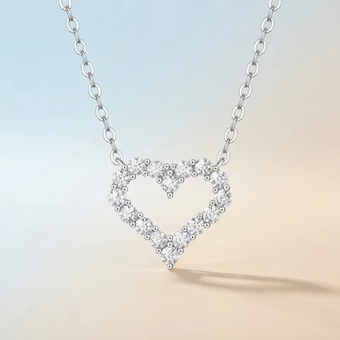 925 Sterling Silver Heart Pendant Necklace Moissanite Inlaid Simple Elegant Clavicle Chain For Women Jewelry Gift
