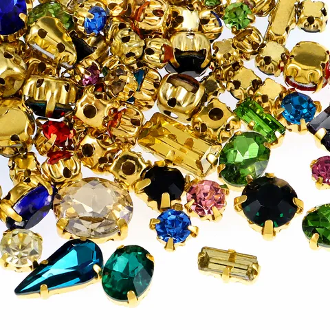 Bunte Glas Klallen Strasssteine Gemischte Formen Aufnähbar Kristall Edelsteine Flatback Strass Für DIY Kleid Hochzeitskleid Basteln