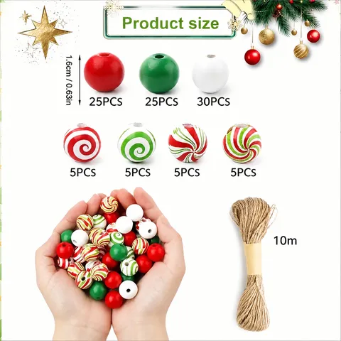 Colorful Wooden Beads Christmas Spiral Candy Wood Bead Set With Jute Twine For DIY Jewelry Making Crafts Decoration