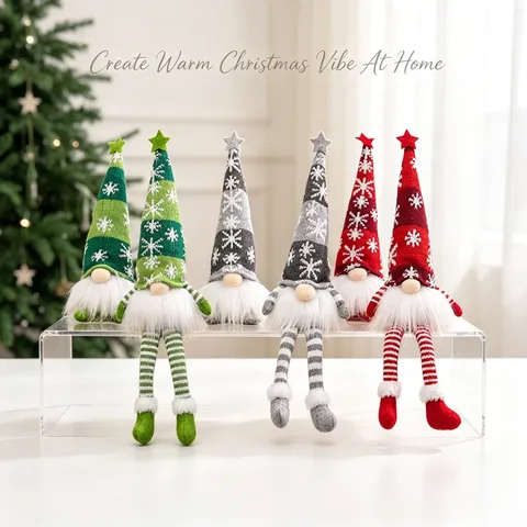 LED Light Up Christmas Gnome Faceless Old Man Plush Doll Snowflakes Knit Hat Battery Operated Holiday Xmas Table Decoration