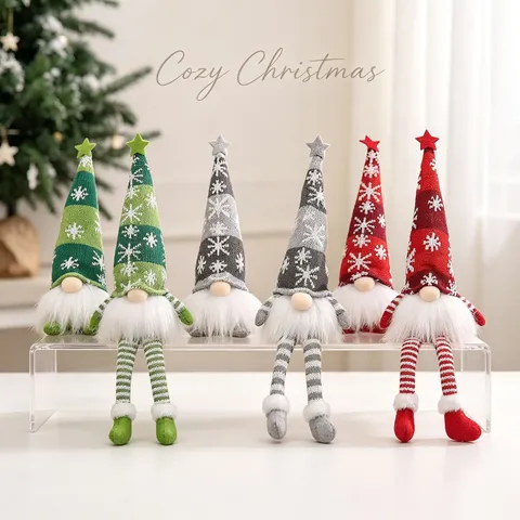 LED Christmas Gnome Forest Man Plush Toy Knitted Snowflake Hat Glowing Doll Ornaments For Holiday Home Party Desktop Decor