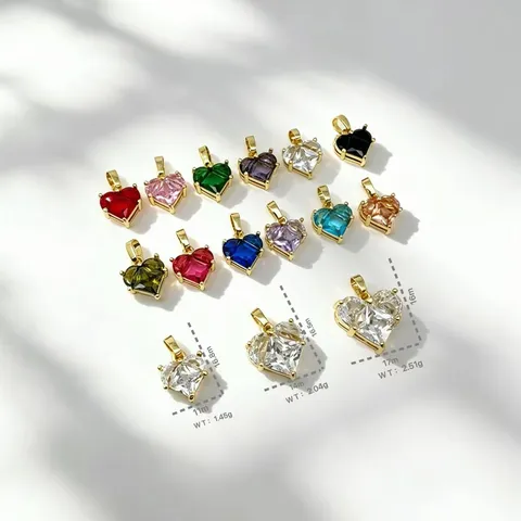 Ciondoli a Forma di Cuore in Zirconia Rame Placcato Oro Charms in Cristallo per DIY Creazione Gioielli Accessori Donna