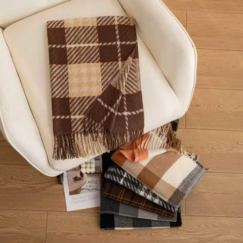Écharpe à Carreaux pour Femmes Châle en Imitation Cachemire Chaud Avec Glands Grand Enveloppement à Carreaux pour Hiver Automne Mode Écharpe Épaisse