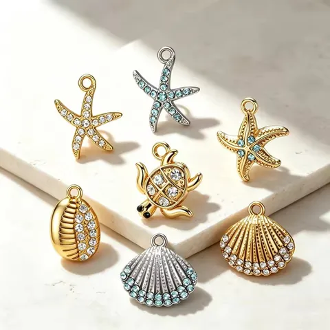 Ciondolo Tema Oceano in Acciaio Inossidabile 304 Zirconia Blu Bianco Tartaruga Marina Stella Marina Conchiglia Accessorio Gioielli Fai-da-te