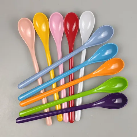 Cuillère à Long Manche en Mélamine pour Enfants Cuillère à Soupe en Plastique Colorée Vaisselle de Table pour Enfants