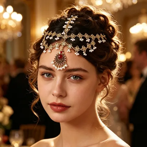 Chaîne de Tête Style Indien Exotique Bijoux de Cheveux Ethniques à Glands Femme Alliage Strass Perle Artificielle Accessoires Mariage