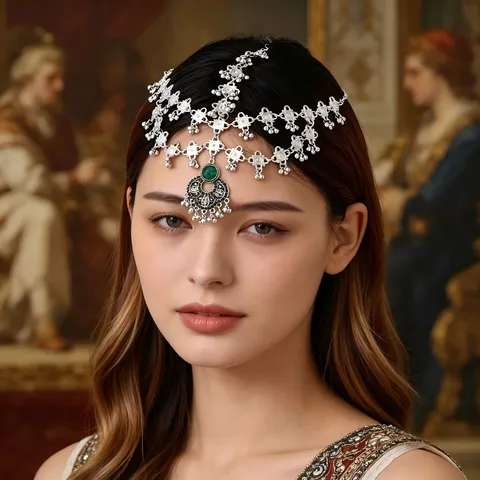 Indischer Ethno-Stil Vintage Legierung Strass Head Chain Für Damen Retro Bohemian Hohl Blume Stirn Kette Schmuck Geschenk
