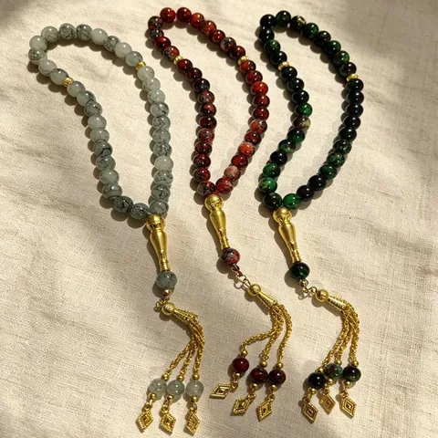 Pulsera de Cuentas de Oración Tasbih del Medio Oriente Vidrio Textura de Mármol Cuentas Aleación Borla de Gota de Agua Joyería Étnica Unisex