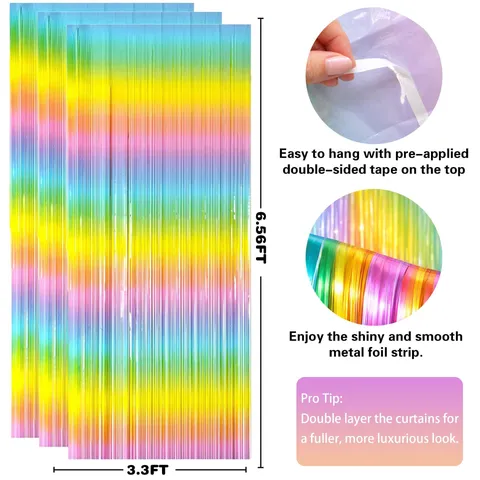 Rainbow Gradient Foil Fringe Curtain Metallic Tassel Backdrop For Easter Party Birthday Wedding Photo Booth Streamers Decoration