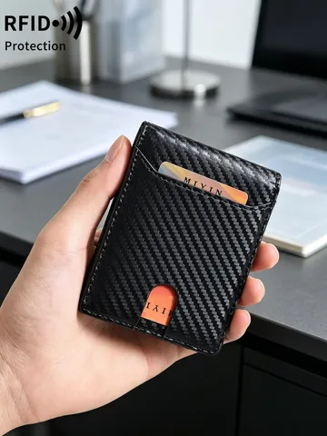 Portafoglio da Uomo Minimalista con Blocco RFID Sottile Porta Carte in Microfibra Texture in Fibra di Carbonio