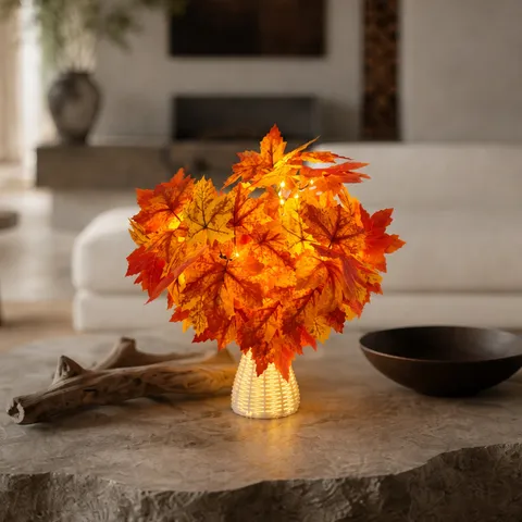 Künstliche Ahornblatt LED Licht Bündel Herbst Halloween Erntedankfest Dekoration Innen Desktop Zweig Baum Licht