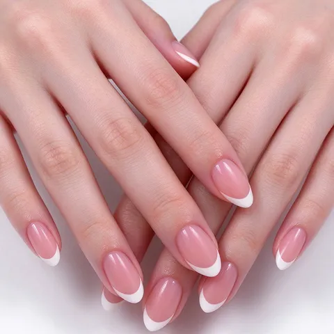 French Style Pink White Press On Nails Almond Shape Short False Nails With Adhesive Tabs For Women Beauty Decoration