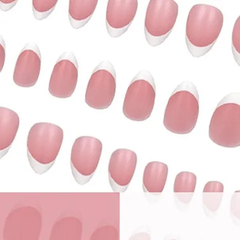 French Style Pink White Press On Nails Almond Shape Short False Nails With Adhesive Tabs For Women Beauty Decoration