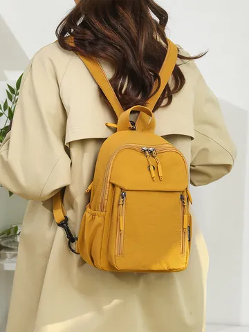 Women's Nylon Multi-functional Backpack Korean Style Waterproof Lightweight Large Capacity Travel Commute Crossbody Chest Bag