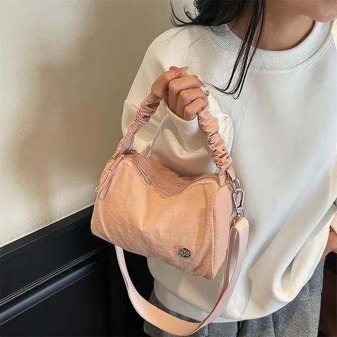 Women Fashion Nylon Pillow Bag Casual Lightweight Crossbody Shoulder Bag Urban Simple Scrunchie Handle Small Square Handbag