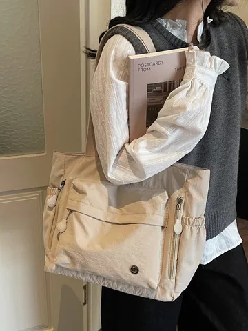 Women Large Capacity Nylon Shoulder Bag Waterproof Multi-pocket Tote Bag Casual Urban Simple Handbag For Daily Travel