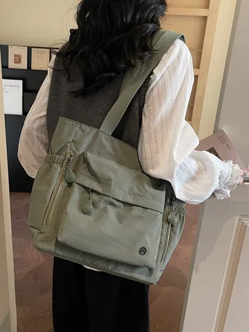 Women Large Capacity Nylon Shoulder Bag Waterproof Multi-pocket Tote Bag Casual Urban Simple Handbag For Daily Travel