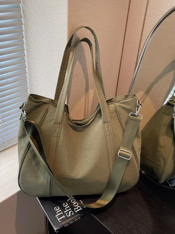 Women's Fashion Nylon Tote Bag Large Capacity Casual Shoulder Crossbody Bag Waterproof Commuter Travel Handbag Solid Color