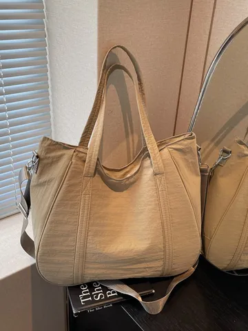 Women's Fashion Nylon Tote Bag Large Capacity Casual Shoulder Crossbody Bag Waterproof Commuter Travel Handbag Solid Color
