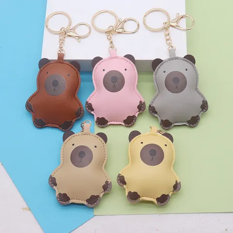 Schattige Leren Capibara Beer Sleutelhanger Knuffel Pluche Tas Bedeltje Hanger Voor Vrouwen Meisjes Rugzak Accessoire Cadeau