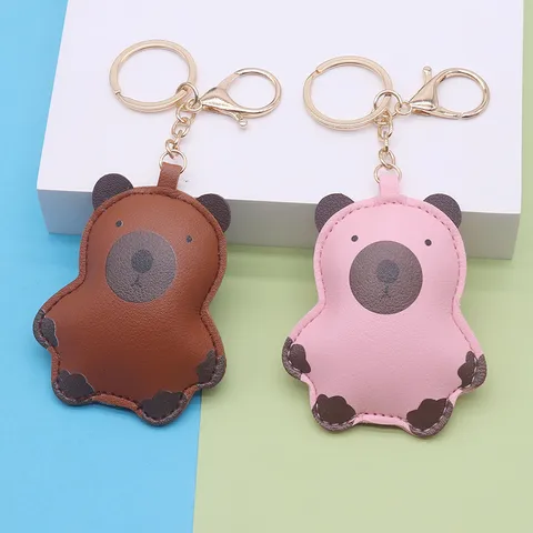 Schattige Leren Capibara Beer Sleutelhanger Knuffel Pluche Tas Bedeltje Hanger Voor Vrouwen Meisjes Rugzak Accessoire Cadeau