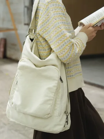 Retro Washed Nylon Multi-Functional Shoulder Bag Women Vintage Mori Style Large Capacity Backpack Versatile Casual Messenger Bag