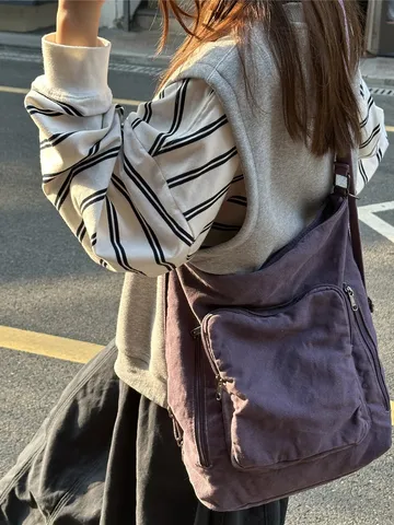 Retro Washed Nylon Multi-Functional Shoulder Bag Women Vintage Mori Style Large Capacity Backpack Versatile Casual Messenger Bag