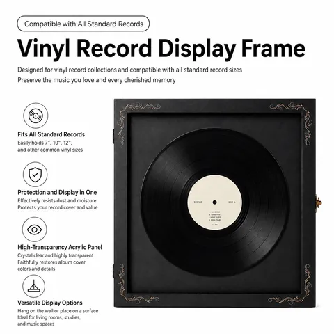 Vinyl Record Display Case MDF Wood Photo Frame With Metal Buckle Glass Cover For Album Collection Living Room Home Decoration